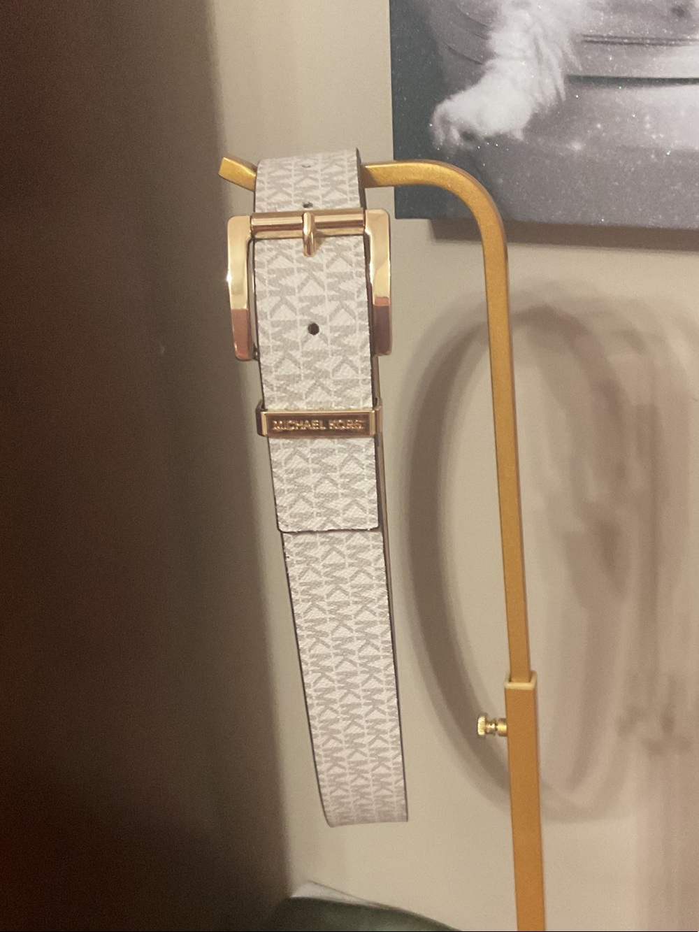 Michael Kors White Monogram Belt with Gold Hardware